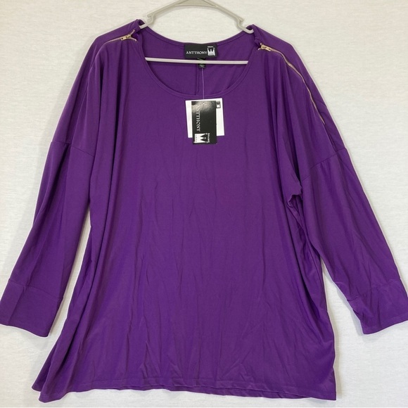 New Antthony Purple Zipper Detail Soft Stretch Casual Top size 2X - Picture 1 of 9